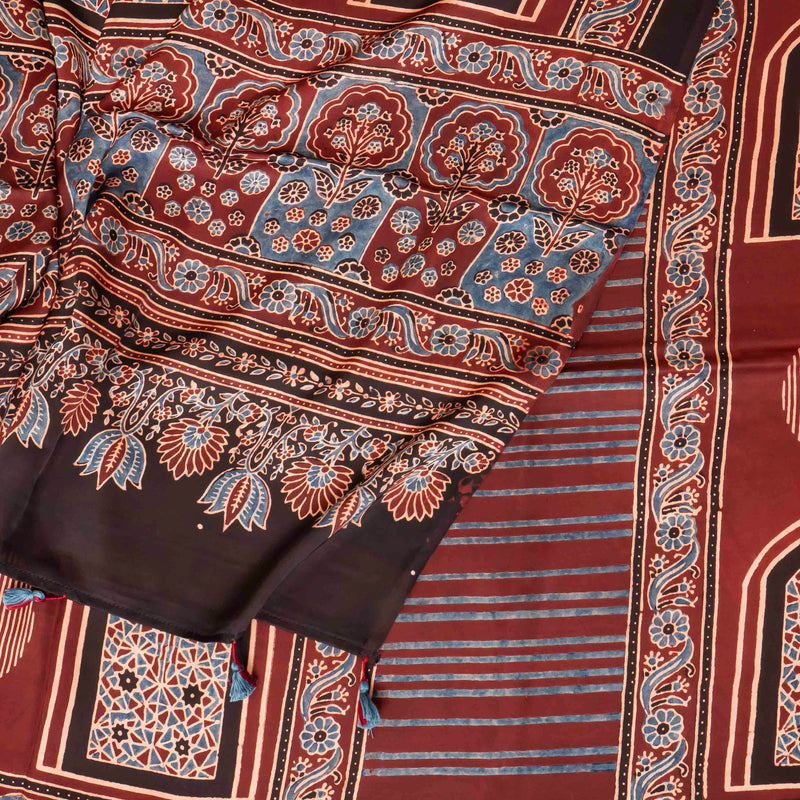 Ajrakh Hand Block Modal Silk Kurta Fabric & Ajrakh Hand Block Model Silk Dupatta