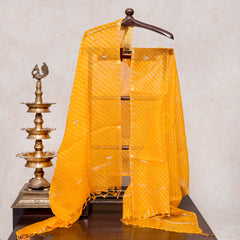 Hand Tie - Dye Kota Silk Kurta Fabric With Zari Hand Embroidery & Zari Hand Embroidery Dupatta