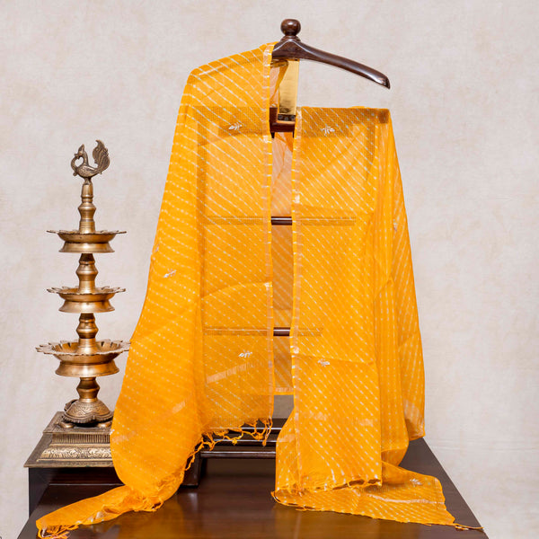 Hand Tie - Dye Kota Silk Kurta Fabric With Zari Hand Embroidery & Zari Hand Embroidery Dupatta