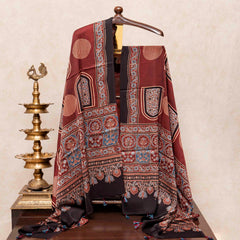 Ajrakh Hand Block Modal Silk Kurta Fabric & Ajrakh Hand Block Model Silk Dupatta