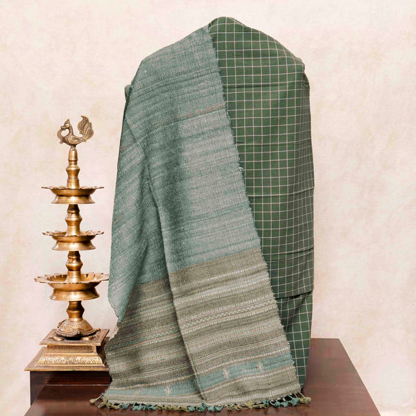 Handloom Kala Cotton Kurta, Bottom Fabric & Handloom Tussar Kutchi Weaved Stole