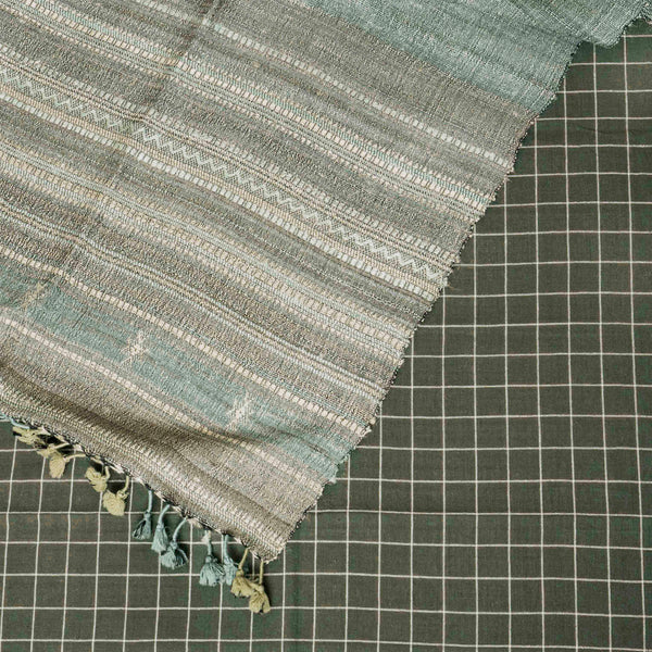 Handloom Kala Cotton Kurta, Bottom Fabric & Handloom Tussar Kutchi Weaved Stole