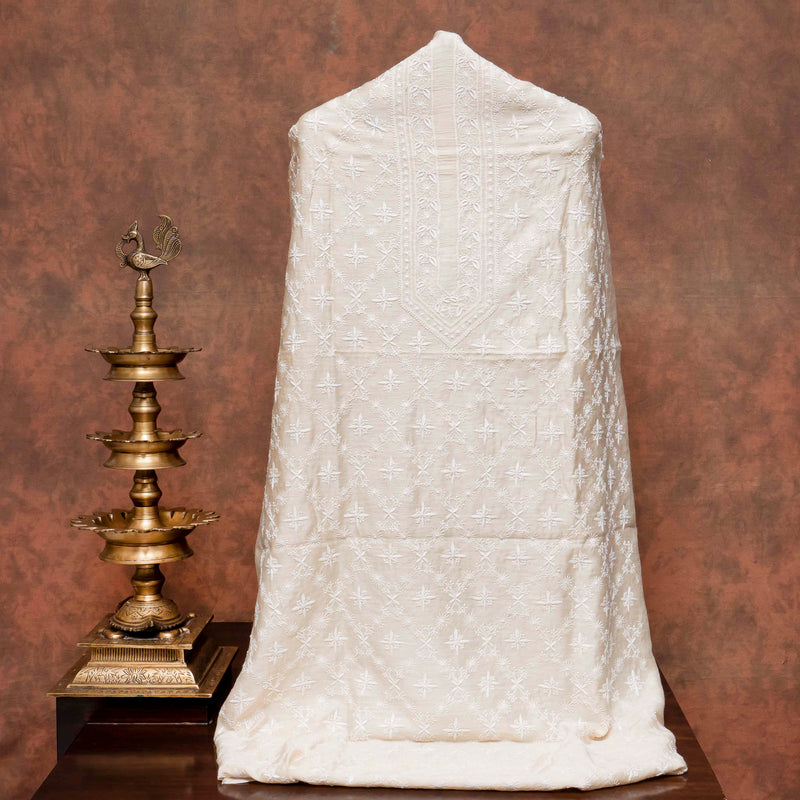 Chikankari Tussar Silk Kurta Fabric with Bandhani Gajji Silk Dupatta