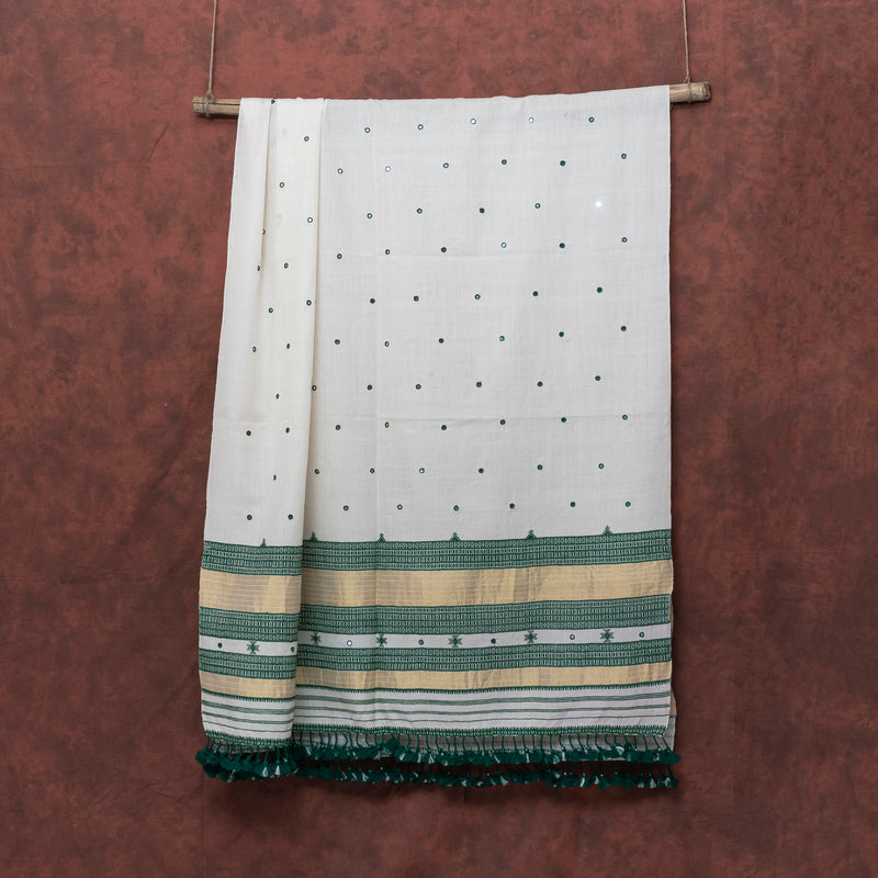 Handwoven Merino Wool Woollen Shawl With Mirror Work