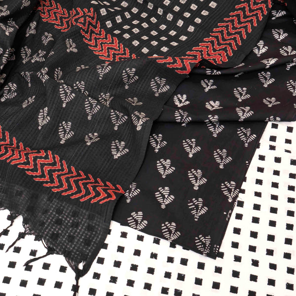 Cotton Hand Block Kurta Fabric, Cotton Hand Block Bottom Fabric & Mangalgiri Cotton Hand Block Dupatta