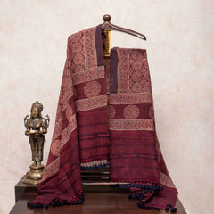 Handwoven Woollen Ajrakh Maroon Shawl