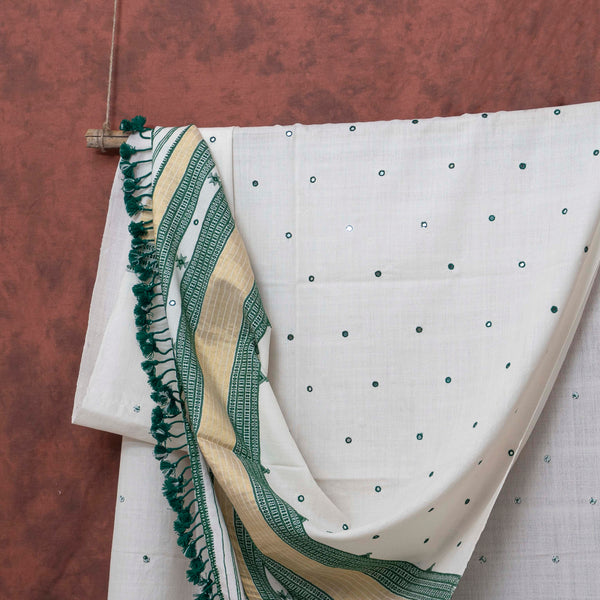 Handwoven Merino Wool Woollen Shawl With Mirror Work