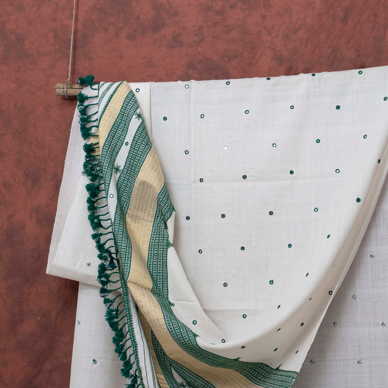 Handwoven Merino Wool Woollen Shawl With Mirror Work