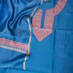 Kashmiri Hand Embroidered Chanderi Silk Kurta Fabric & Kashmiri Hand Embroidery Chandari Silk Dupatta