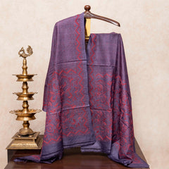 Handloom Khadi Silk Kurta, Bottom Fabric & Tussar Silk Dupatta With Kantha Hand Embroidery