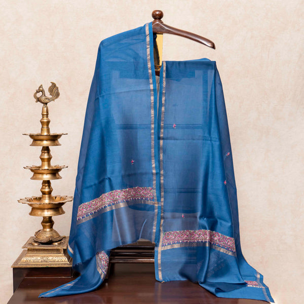 Kashmiri Hand Embroidered Chanderi Silk Kurta Fabric & Kashmiri Hand Embroidery Chandari Silk Dupatta