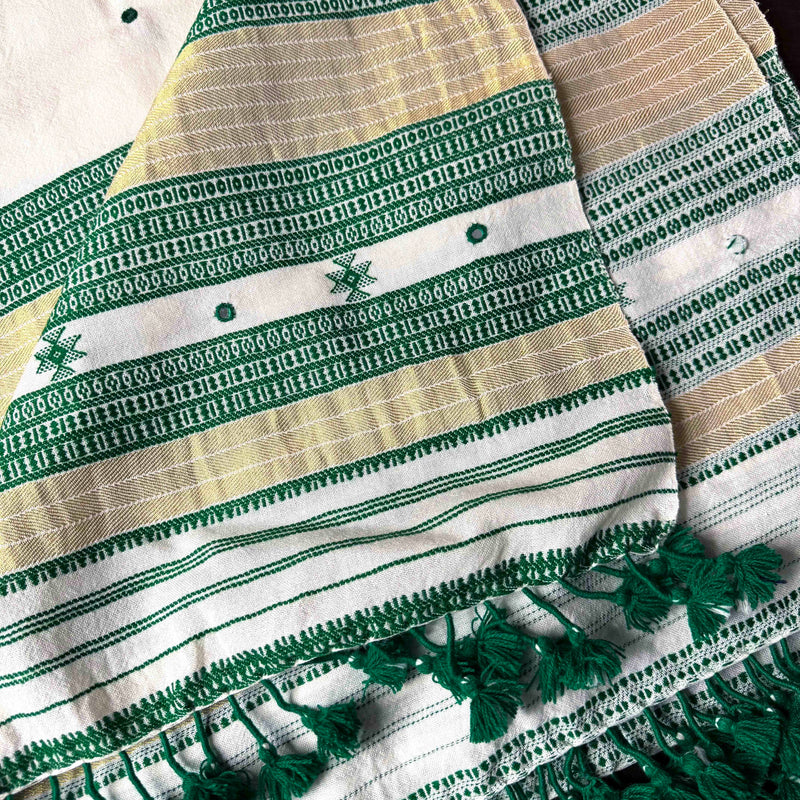 Handwoven Merino Wool Woollen Shawl With Mirror Work