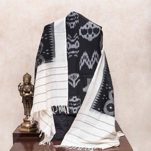 Uzbek Ikkat Cotton Kurta, Handloom Cotton Bottom Fabric With Cotton Ikkat Dupatta