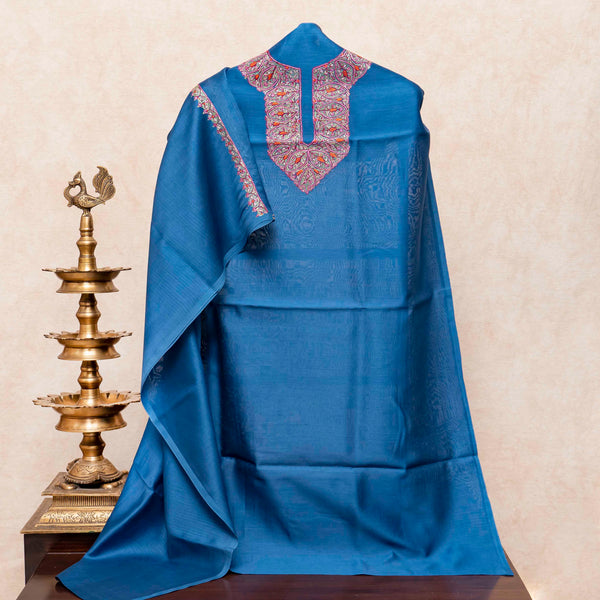 Kashmiri Hand Embroidered Chanderi Silk Kurta Fabric & Kashmiri Hand Embroidery Chandari Silk Dupatta
