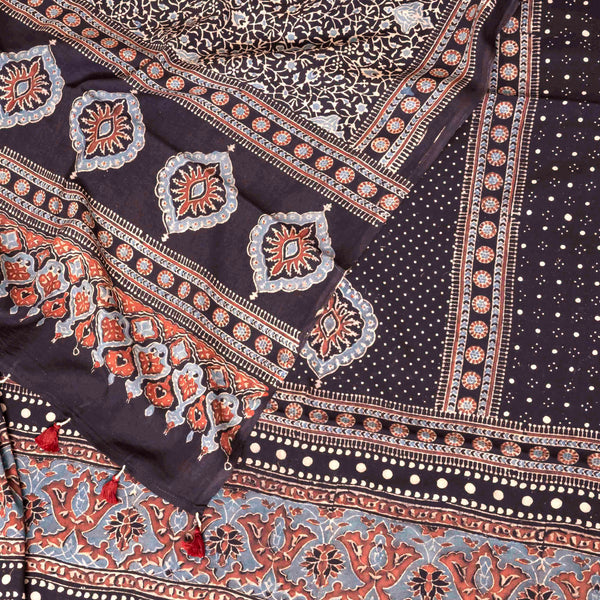 Hand Block Ajrakh Mul Cotton Kurta Fabric & Hand Block Ajrakh Mal Cotton Dupatta