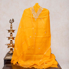 Hand Tie - Dye Kota Silk Kurta Fabric With Zari Hand Embroidery & Zari Hand Embroidery Dupatta