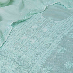 Hand Embroidered Kota Doria Chikankari Kurta & Dupatta