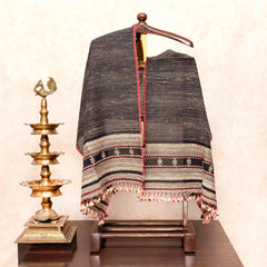 Handloom Kala Cotton Kurta Fabric With Mirror Work, Handloom Kala Cotton Bottom Fabric & Handloom Kala Cotton Stole With Tussar Weave