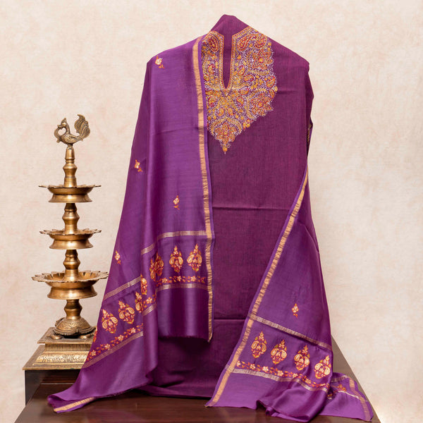 Kashmiri Hand-Embroidered Chanderi Silk Kurta & Dupatta