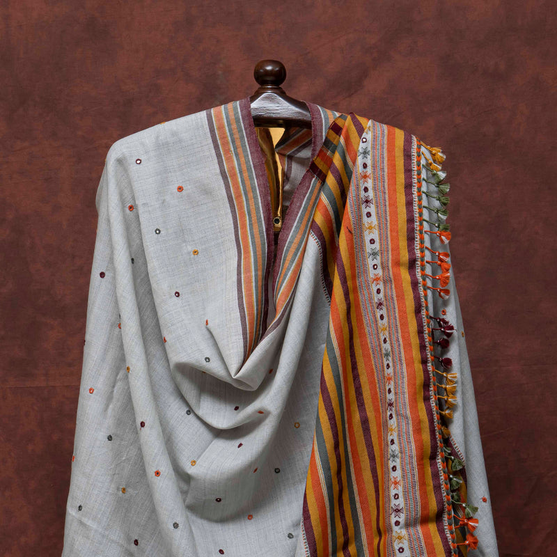 Mirror Work Handloom Woollen Shawl From Kutch