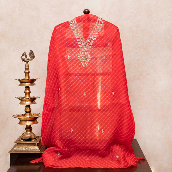 Kota Silk Kurta With Elegant Zardozi Work & Pure Gajji Silk Gharchola Dupatta