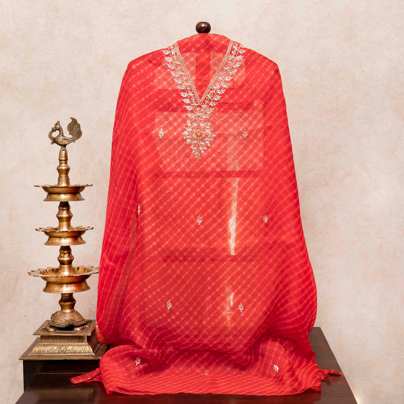 Kota Silk Kurta With Elegant Zardozi Work & Pure Gajji Silk Gharchola Dupatta