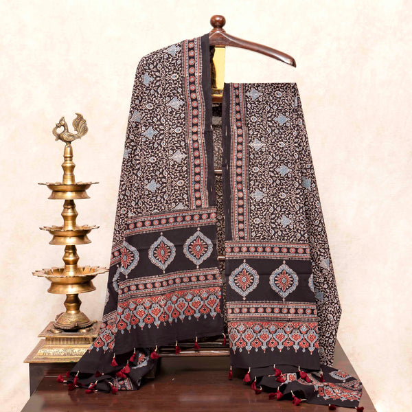 Hand Block Ajrakh Mul Cotton Kurta Fabric & Hand Block Ajrakh Mal Cotton Dupatta