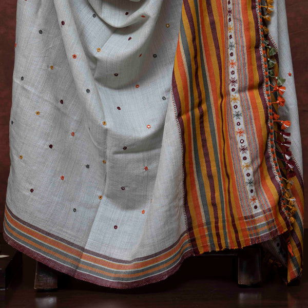 Mirror Work Handloom Woollen Shawl From Kutch