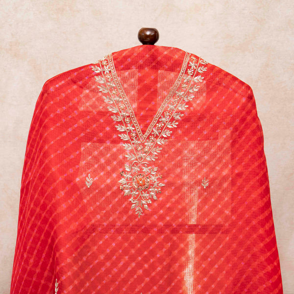 Kota Silk Kurta With Elegant Zardozi Work & Pure Gajji Silk Gharchola Dupatta