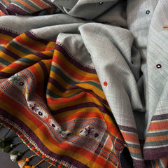 Mirror Work Handloom Woollen Shawl From Kutch
