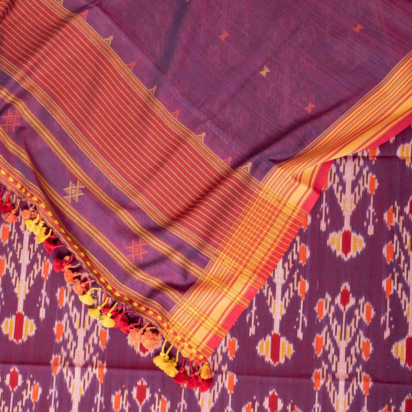 Handloom Cotton Ikkat Kurta, Bottom Fabric & Handloom  Cotton Kutchi Weave Dupatta