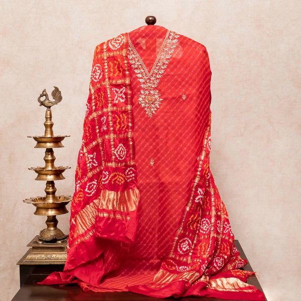 Kota Silk Kurta With Elegant Zardozi Work & Pure Gajji Silk Gharchola Dupatta