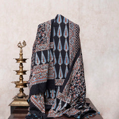 Paisley Ajrakh Hand Block Cotton Kurta & Dupatta With Hand Made Tassels