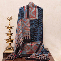 Ajrakh Hand Block Modal Silk Kurta Fabric & Ajrakh Hand Block Model Silk Dupatta