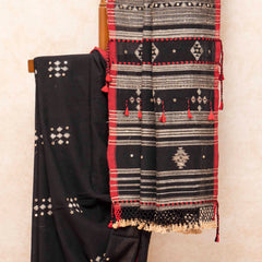 Handloom Kala Cotton Designer Saree With Tussar Weave & Kala Cotton Blouse Piece