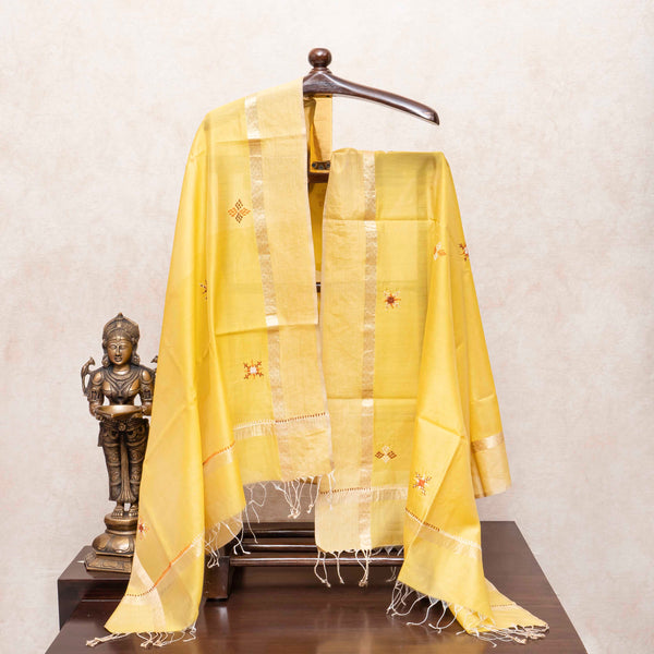 Handloom Cotton Silk Striped Kurta, Bottom Fabric With Handloom Maheshwari Silk Lambani Dupatta