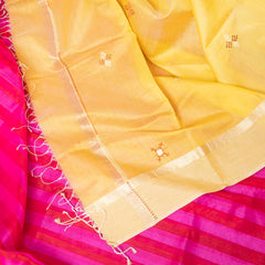 Handloom Cotton Silk Striped Kurta, Bottom Fabric With Handloom Maheshwari Silk Lambani Dupatta