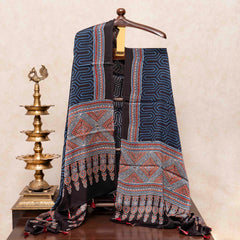 Ajrakh Hand Block Modal Silk Kurta Fabric & Ajrakh Hand Block Model Silk Dupatta
