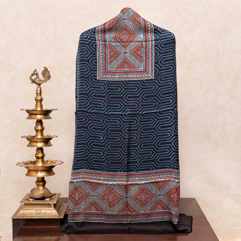 Ajrakh Hand Block Modal Silk Kurta Fabric & Ajrakh Hand Block Model Silk Dupatta