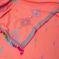 Handloom Kala Cotton Suit Set with Mirror Work – Kurta, Bottom & Dupatta
