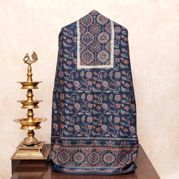 Hand Block Chanderi Ajrakh Kurta Fabric & Hand Block Chanderi Ajrakh Dupatta