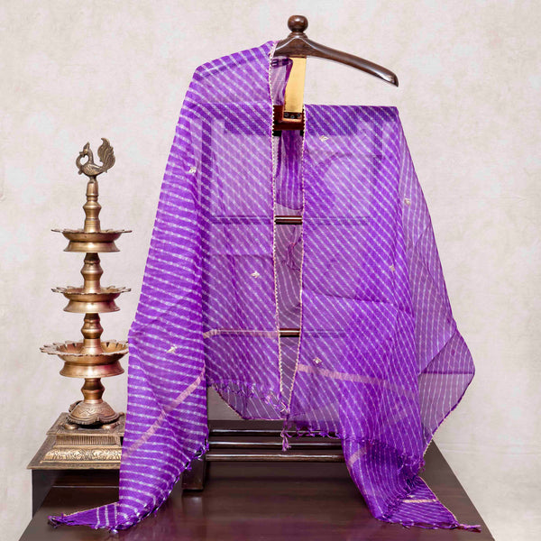 Hand Tie - Dye Kota Silk Kurta Fabric With Zari Hand Embroidery & Zari Hand Embroidery Dupatta