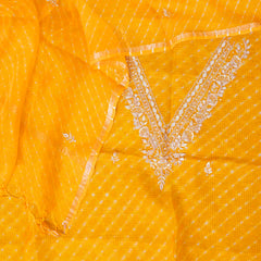 Hand Tie - Dye Kota Silk Kurta Fabric With Zari Hand Embroidery & Zari Hand Embroidery Dupatta