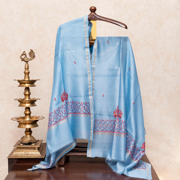 Kashmiri Hand-Embroidered Chanderi Silk Kurta & Dupatta