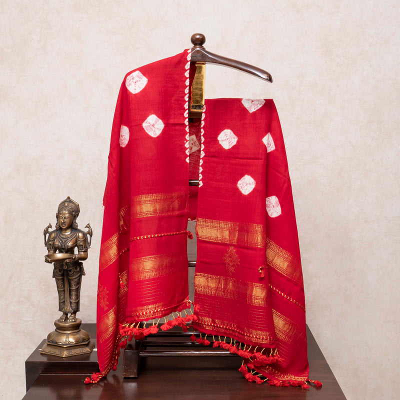 Handwoven Woollen Bandhini Red Stole