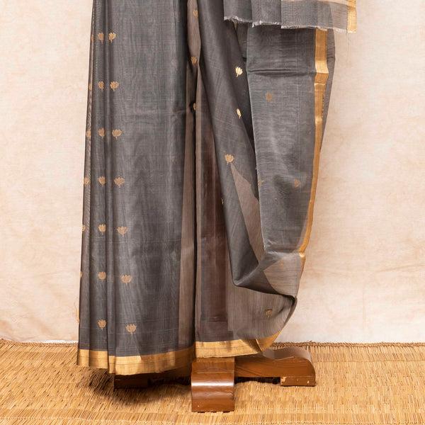 Handloom Chanderi Saree With Lotus Motif & Zari Border