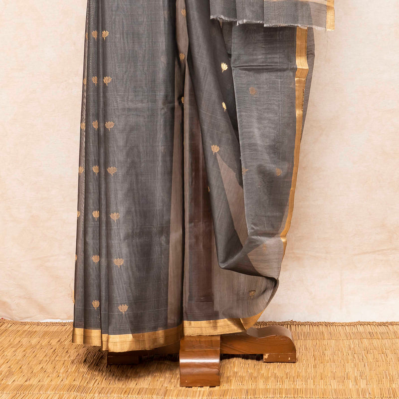 Handloom Chanderi Saree With Lotus Motif & Zari Border