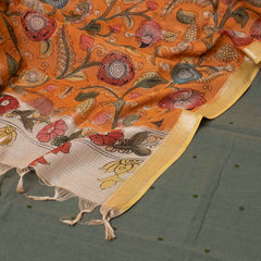 Handloom Kala Cotton Suit Set with Mirror Work and Kalamkari Kota Doria Dupatta
