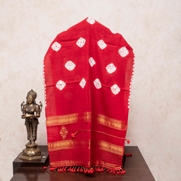 Handwoven Woollen Bandhini Red Stole