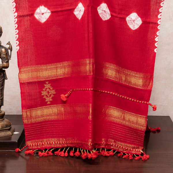 Handwoven Woollen Bandhini Red Stole